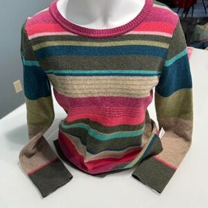 Lucy & Laurel Merino Wool Striped Sweater | Colorful Knit Pullover M